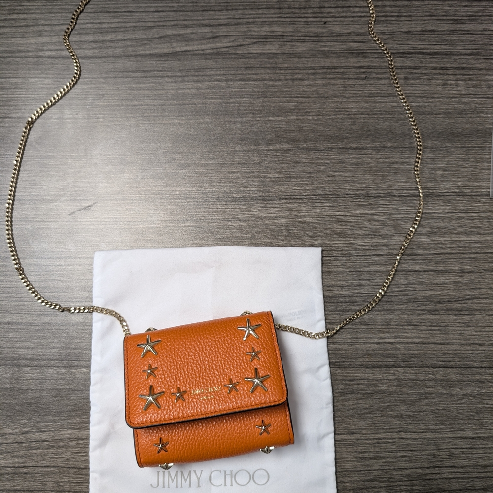 Jimmy Choo Gold and Orange Crossbody Bag with Chain Strap